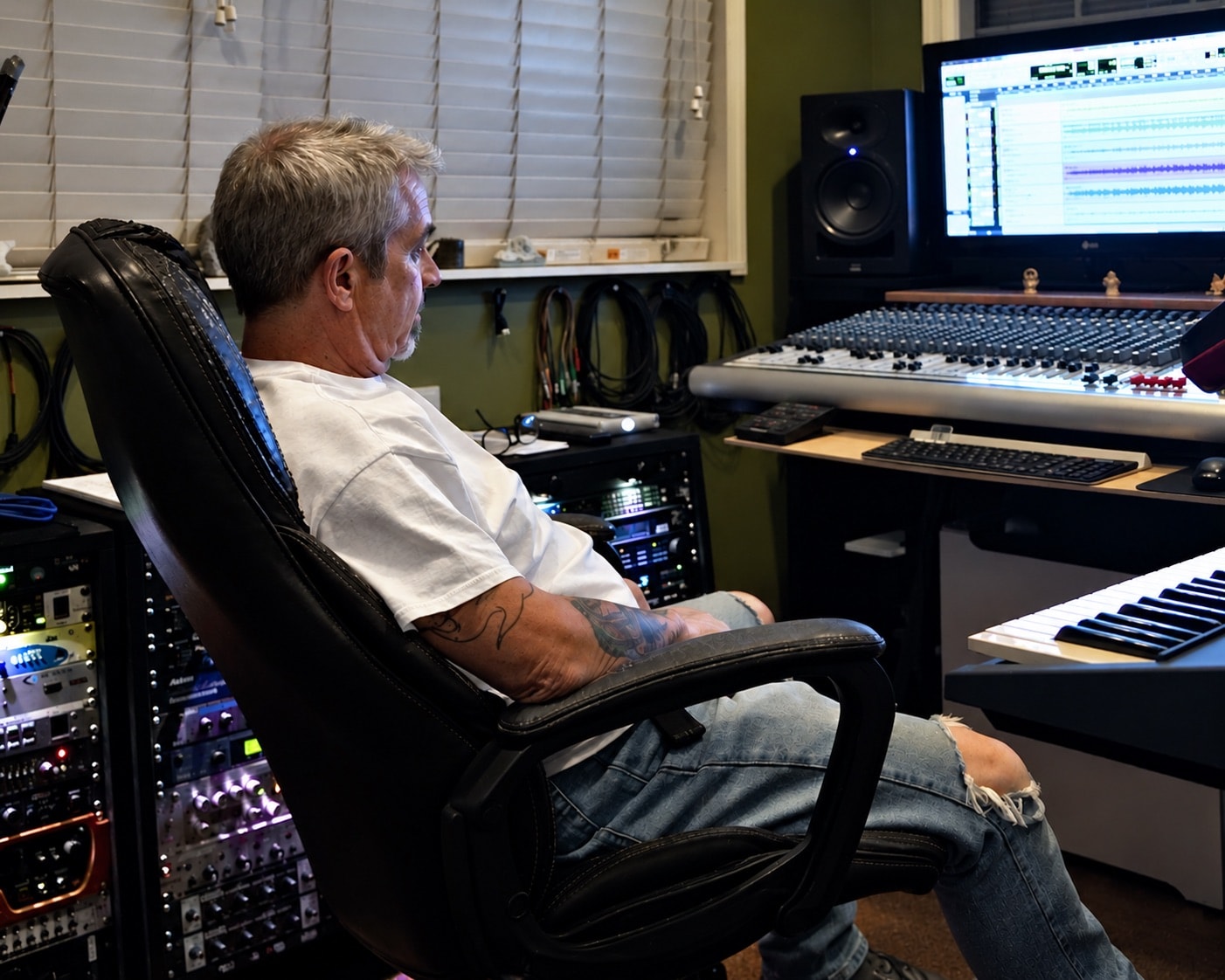 Yves Stilmant working at a recording studio mixing console
